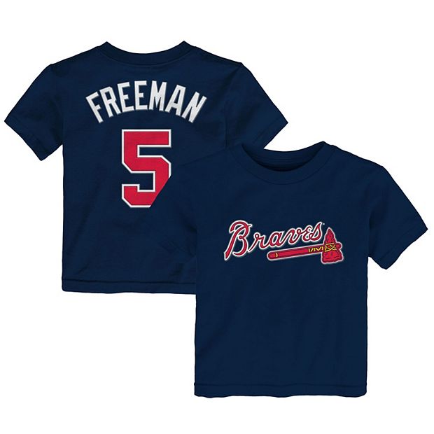 Toddler Majestic Freddie Freeman Navy Atlanta Braves Player Name and Number  T-Shirt