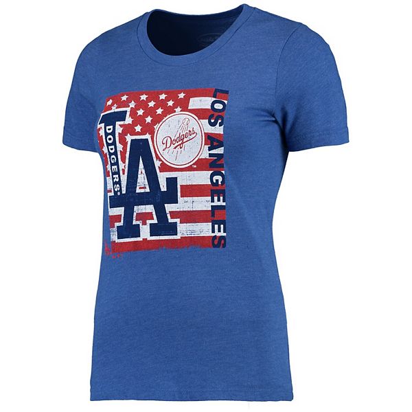 Women's Majestic Threads Royal Los Angeles Dodgers Stars & Stripes Flag  T-Shirt