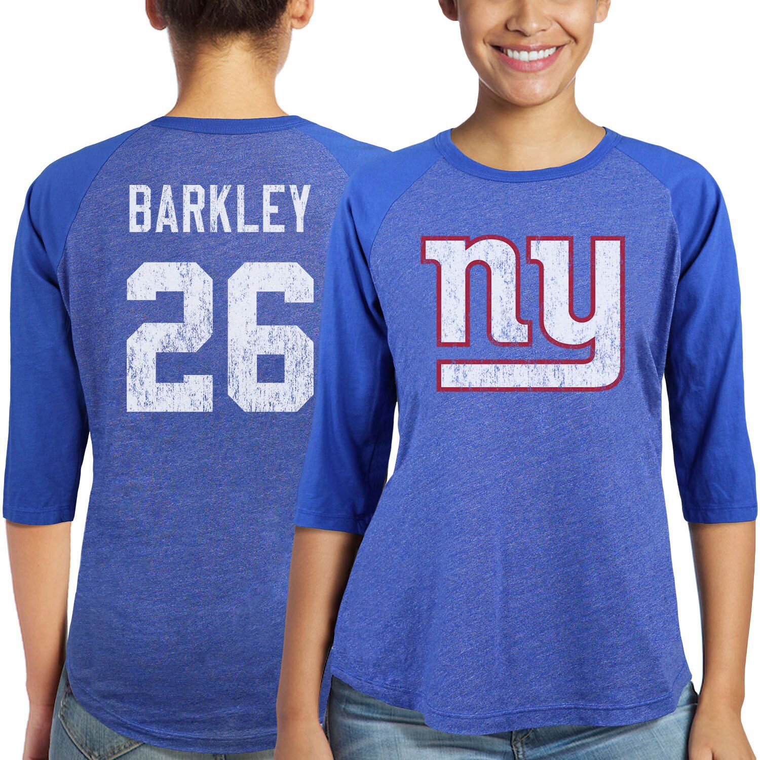 Men's Majestic Threads Saquon Barkley Royal New York Giants Player Name &  Number Tri-Blend 3/4-Sleeve Raglan T-Shirt