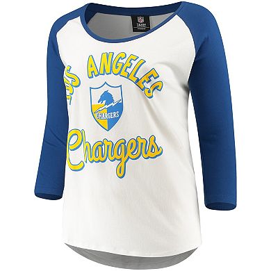 Women's 5th & Ocean by New Era White/Navy Los Angeles Chargers Plus Size 3/4-Sleeve Raglan T-Shirt