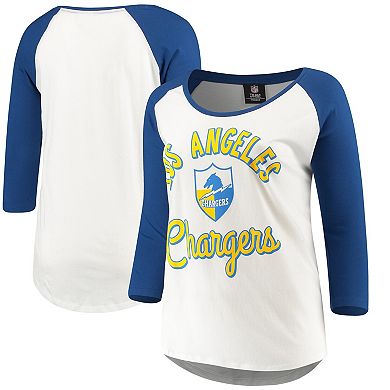 Women's 5th & Ocean by New Era White/Navy Los Angeles Chargers Plus Size 3/4-Sleeve Raglan T-Shirt