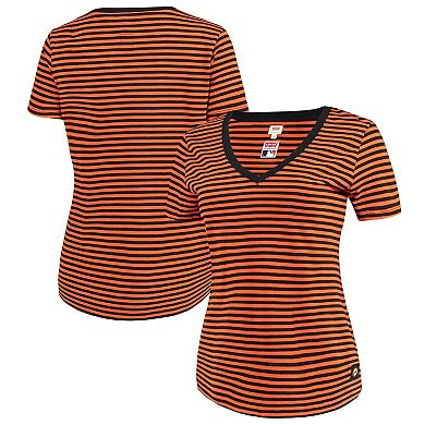 Women's Levi's Orange/Black San Francisco Giants Striped V-Neck T-Shirt