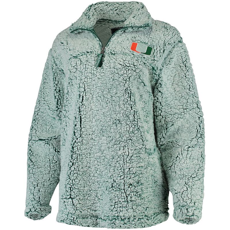 Womens Green Miami Hurricanes Sherpa Super Soft Quarter Zip Pullover Jacke