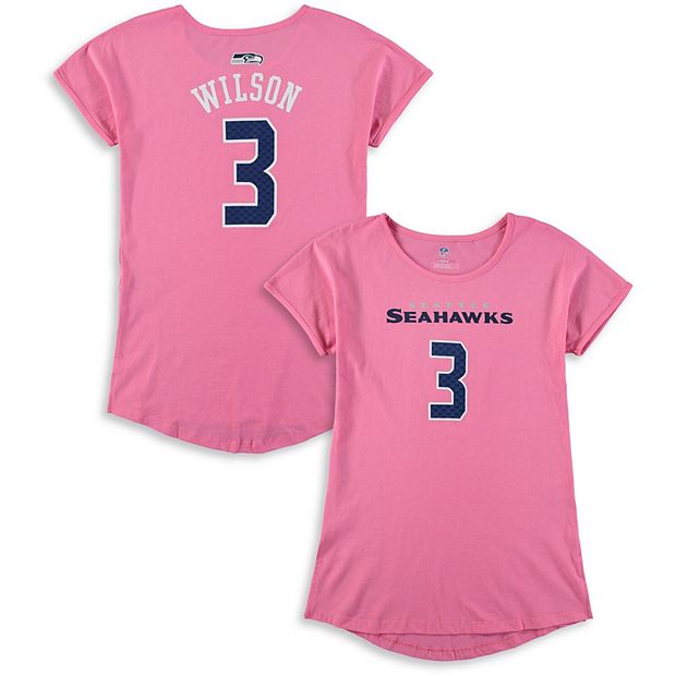 Girls Youth Russell Wilson Pink Seattle Seahawks Dolman Mainliner Name &  Number T-Shirt