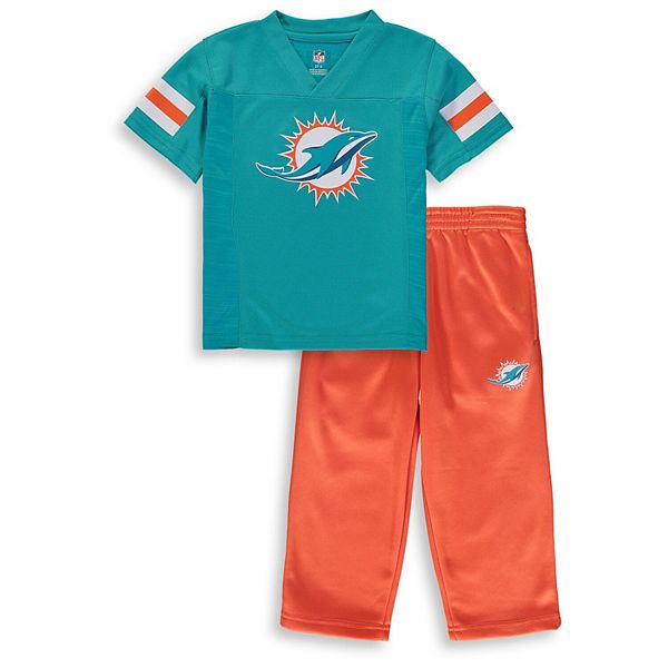 Outerstuff Toddler Aqua/Orange Miami Dolphins Training Camp V-Neck T-Shirt & Pants Set Size: 2T