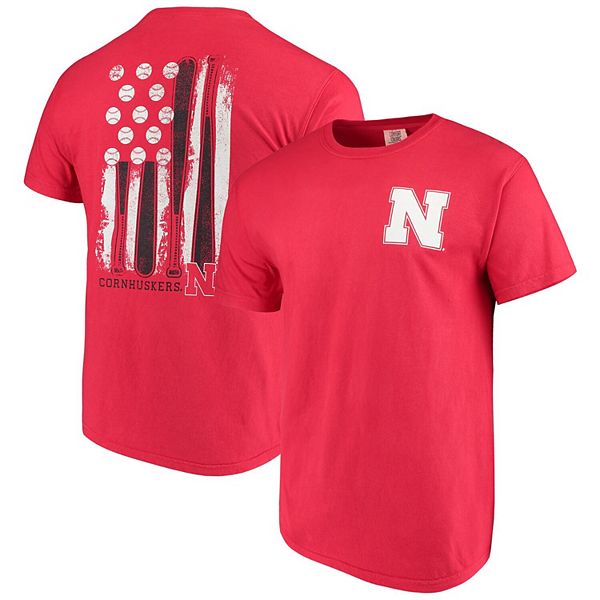 Men's Scarlet Nebraska Huskers Baseball Flag Comfort Colors T-Shirt