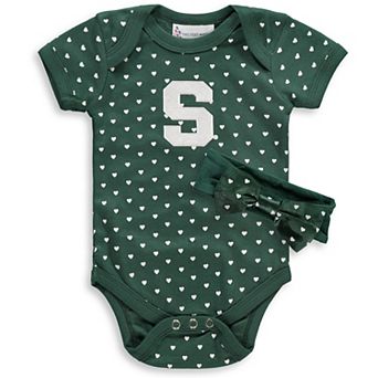 Girls Newborn & Infant Green Michigan State Spartans Hearts Bodysuit and Headband Set