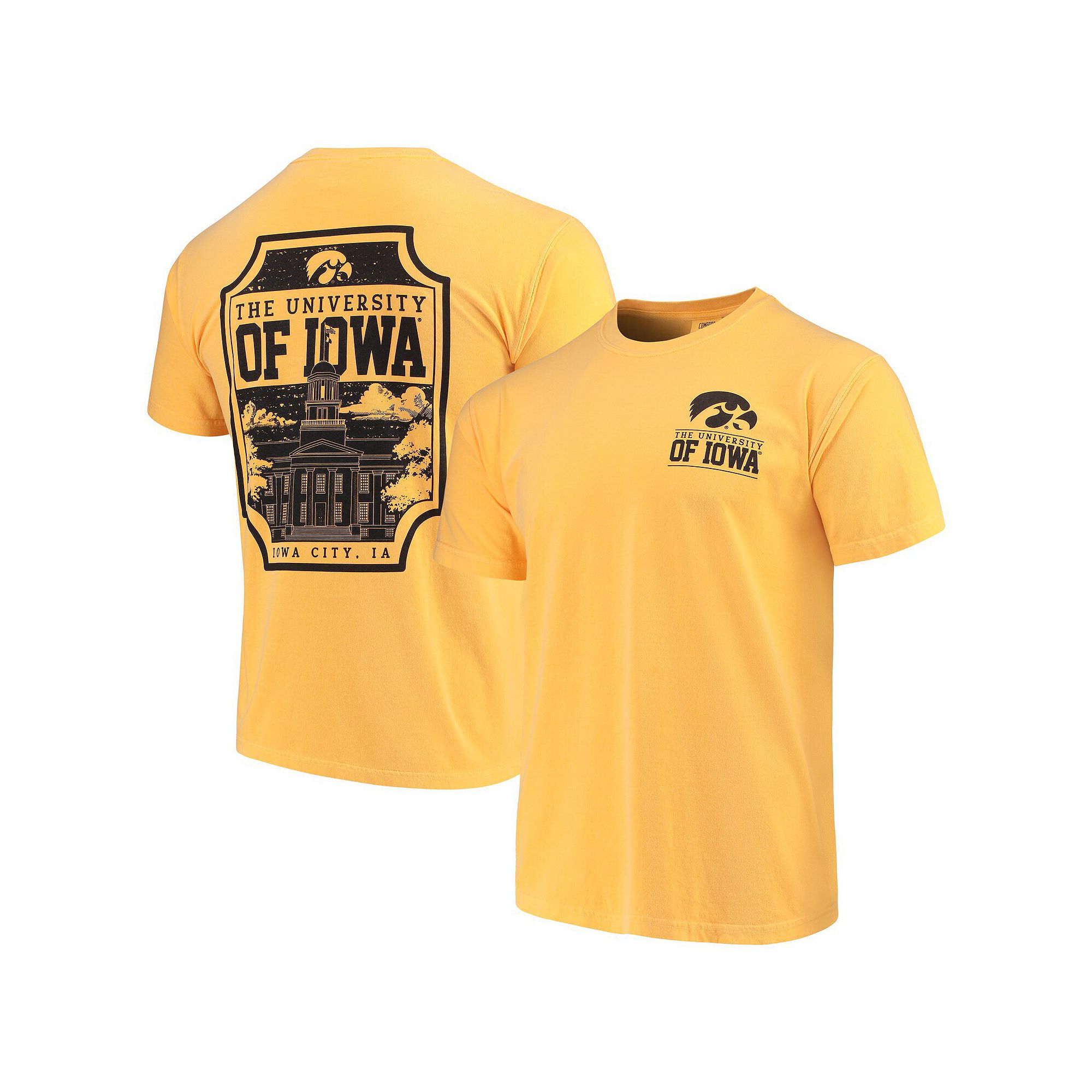 Mens Gold Iowa Hawkeyes Comfort Colors Campus Icon T-Shirt, Size: Small