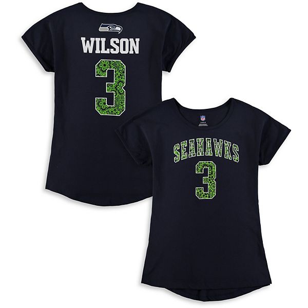 Girls Youth Russell Wilson College Navy Seattle Seahawks Dolman Lace Player Name & Number T-Shirt