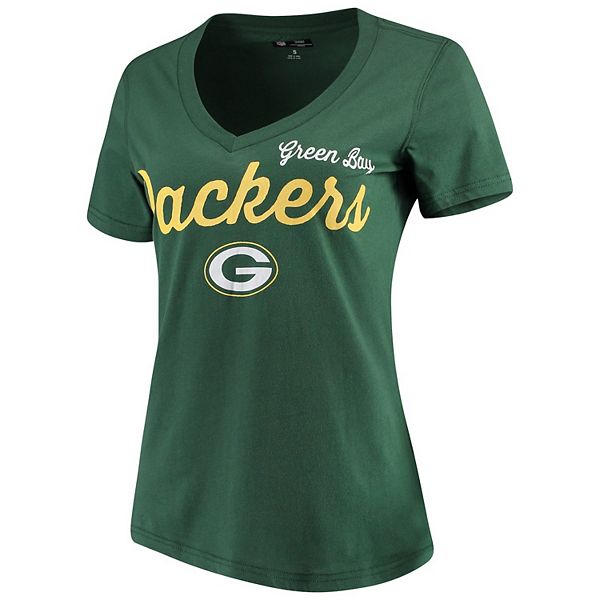 Women's G-III 4Her by Carl Banks Green Green Bay Packers Post Season Long  Sleeve V-Neck T-Shirt