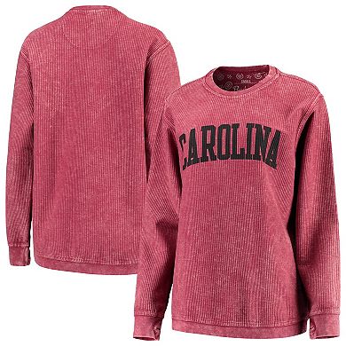 Women's Pressbox Garnet South Carolina Gamecocks Comfy Cord Vintage Wash Basic Arch Pullover Sweatshirt