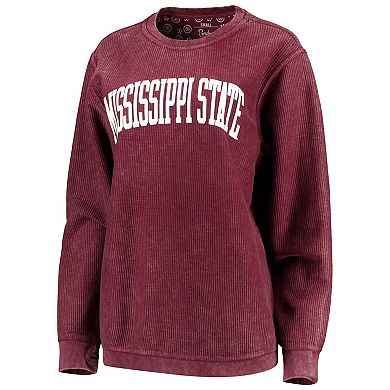 Women's Pressbox Maroon Mississippi State Bulldogs Comfy Cord Vintage Wash Basic Arch Pullover Sweatshirt