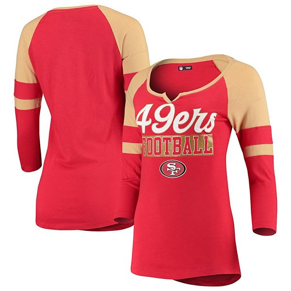 Women's New Era Scarlet San Francisco 49ers Baby Jersey V-Neck T-Shirt