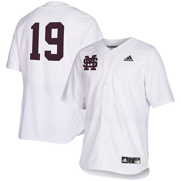 Men's adidas White Mississippi State Bulldogs Full Button Baseball Jersey Men's adidas White Mississippi State Bulldogs Full Button Baseball Jersey