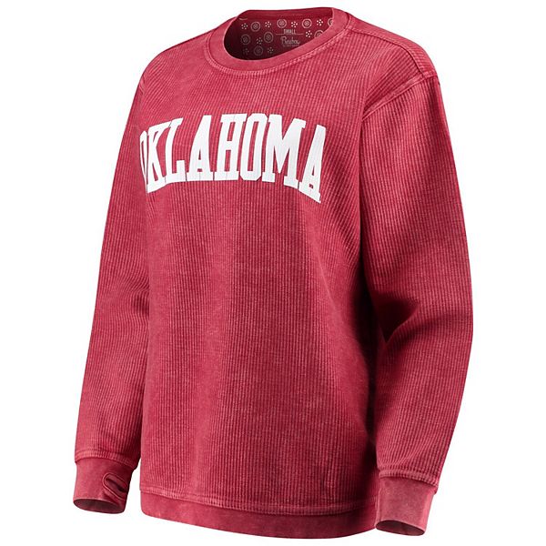 Women's Pressbox Crimson Oklahoma Sooners Comfy Cord Vintage Wash Basic  Arch Pullover Sweatshirt