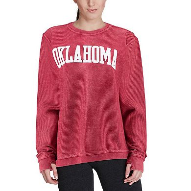 Women's Pressbox Crimson Oklahoma Sooners Comfy Cord Vintage Wash Basic Arch Pullover Sweatshirt
