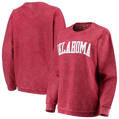 Women's Pressbox Crimson Oklahoma Sooners Comfy Cord Vintage Wash Basic Arch Pullover Sweatshirt
