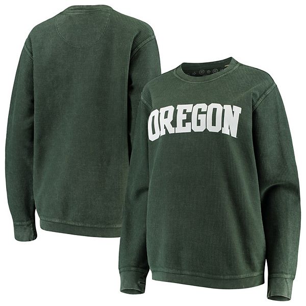 Women's Pressbox Green Oregon Ducks Comfy Cord Vintage Wash Basic Arch  Pullover Sweatshirt