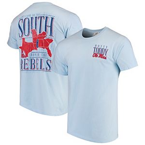 Men S Light Blue Ole Miss Rebels Logo Arch Comfort Colors T Shirt