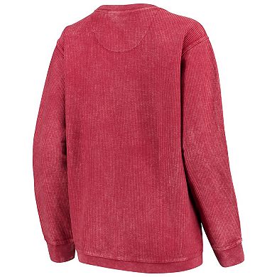 Women's Pressbox Red Wisconsin Badgers Comfy Cord Vintage Wash Basic Arch Pullover Sweatshirt