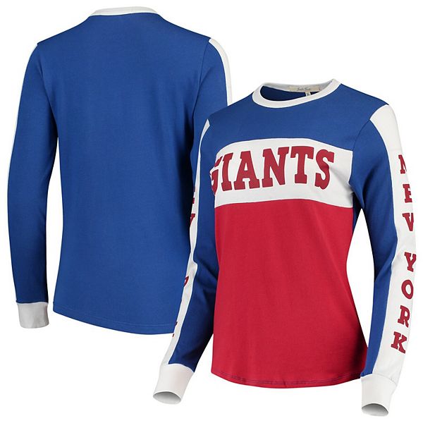 Women's New York Giants Junk Food Royal/White Throwback Football Long  Sleeve T-Shirt