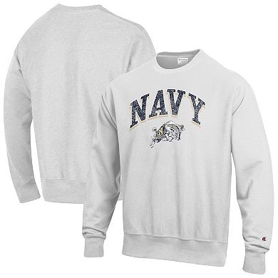 Men's Champion Gray Navy Midshipmen Arch Over Logo Reverse Weave Pullover Sweatshirt