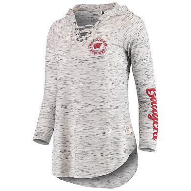 Women's Pressbox Gray Wisconsin Badgers Space Dye Lace-Up V-Neck Long Sleeve T-Shirt