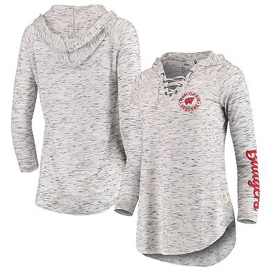 Women's Pressbox Gray Wisconsin Badgers Space Dye Lace-Up V-Neck Long Sleeve T-Shirt