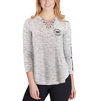 Women's Pressbox Gray Penn State Nittany Lions Space Dye Lace-Up V-Neck Long Sleeve T-Shirt