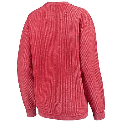 Women's Pressbox Scarlet Nebraska Huskers Comfy Cord Vintage Wash Basic Arch Pullover Sweatshirt
