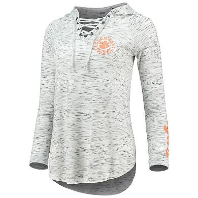 Women's Pressbox Gray Clemson Tigers Space Dye Lace-Up V-Neck Long Sleeve T-Shirt