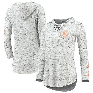 Women's Pressbox Gray Clemson Tigers Space Dye Lace-Up V-Neck Long Sleeve T-Shirt