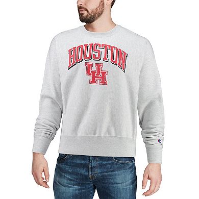 Men's Champion Gray Houston Cougars Arch Over Logo Reverse Weave Pullover Sweatshirt