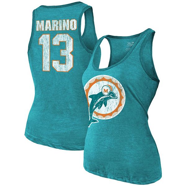 Men's Fanatics Branded Dan Marino Aqua Miami Dolphins Name & Number  Tri-Blend Tank Top