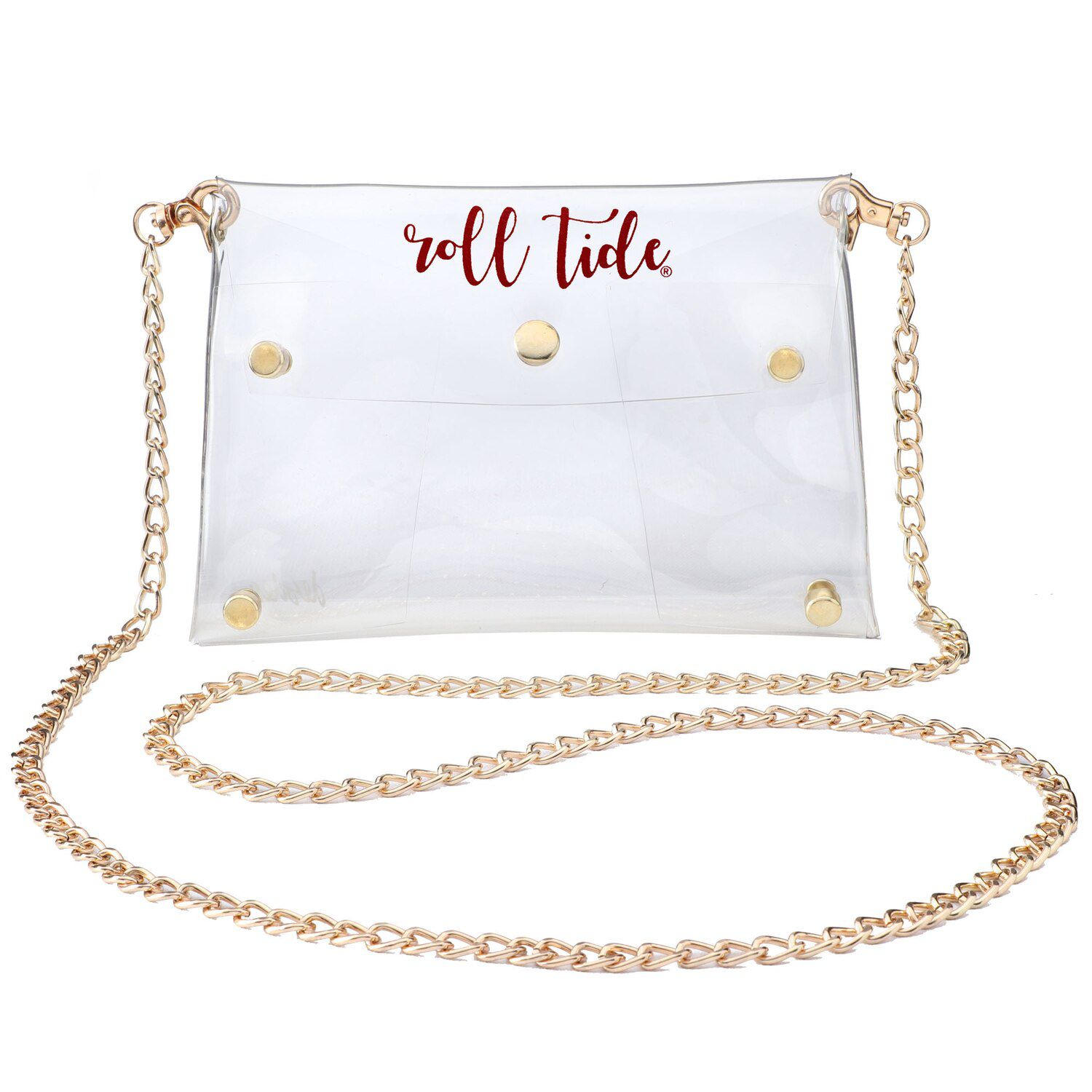 clear crossbody bag with gold chain