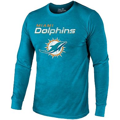 Miami Dolphins Majestic Threads Lockup Tri-Blend Long Sleeve T-Shirt - Aqua