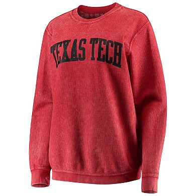 Women's Pressbox Red Texas Tech Red Raiders Comfy Cord Vintage Wash Basic Arch Pullover Sweatshirt