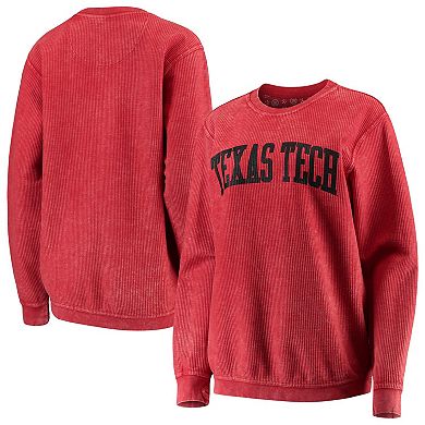 Women's Pressbox Red Texas Tech Red Raiders Comfy Cord Vintage Wash Basic Arch Pullover Sweatshirt