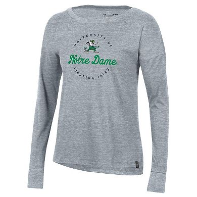 Women's Under Armour Heathered Gray Notre Dame Fighting Irish Logo Performance Long Sleeve T-Shirt