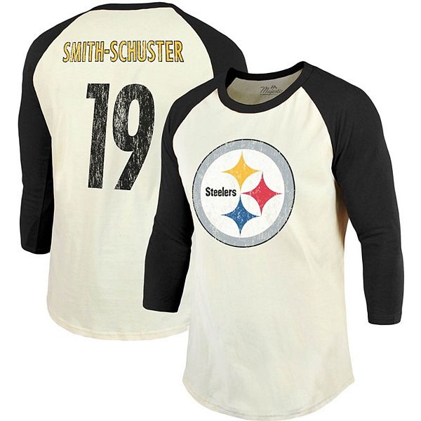 Men's Fanatics Branded JuJu Smith-Schuster Cream/Black Pittsburgh Steelers  Vintage Player Name & Number Raglan 3/4-Sleeve T-Shirt