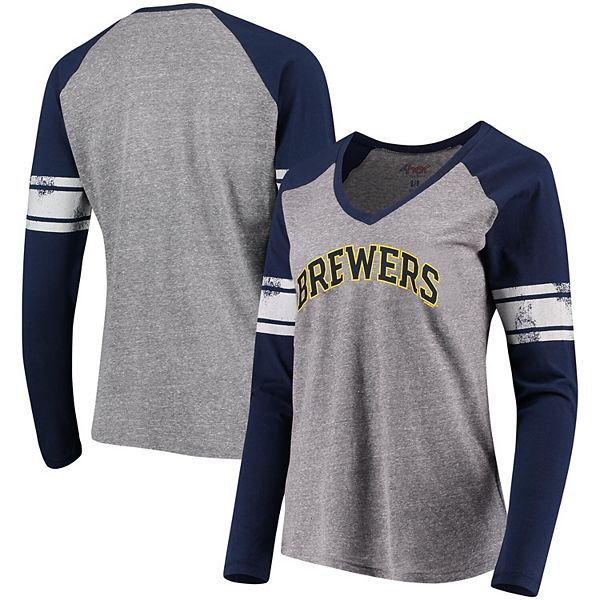 G-III 4HER BY CARL BANKS Women's G-III 4Her by Carl Banks Navy/Gold Milwaukee  Brewers Smash Raglan Long Sleeve T-Shirt