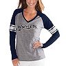 Women's G-III 4Her by Carl Banks Gray/Navy Milwaukee Brewers Franchise Tri-Blend Raglan Long Sleeve T-Shirt