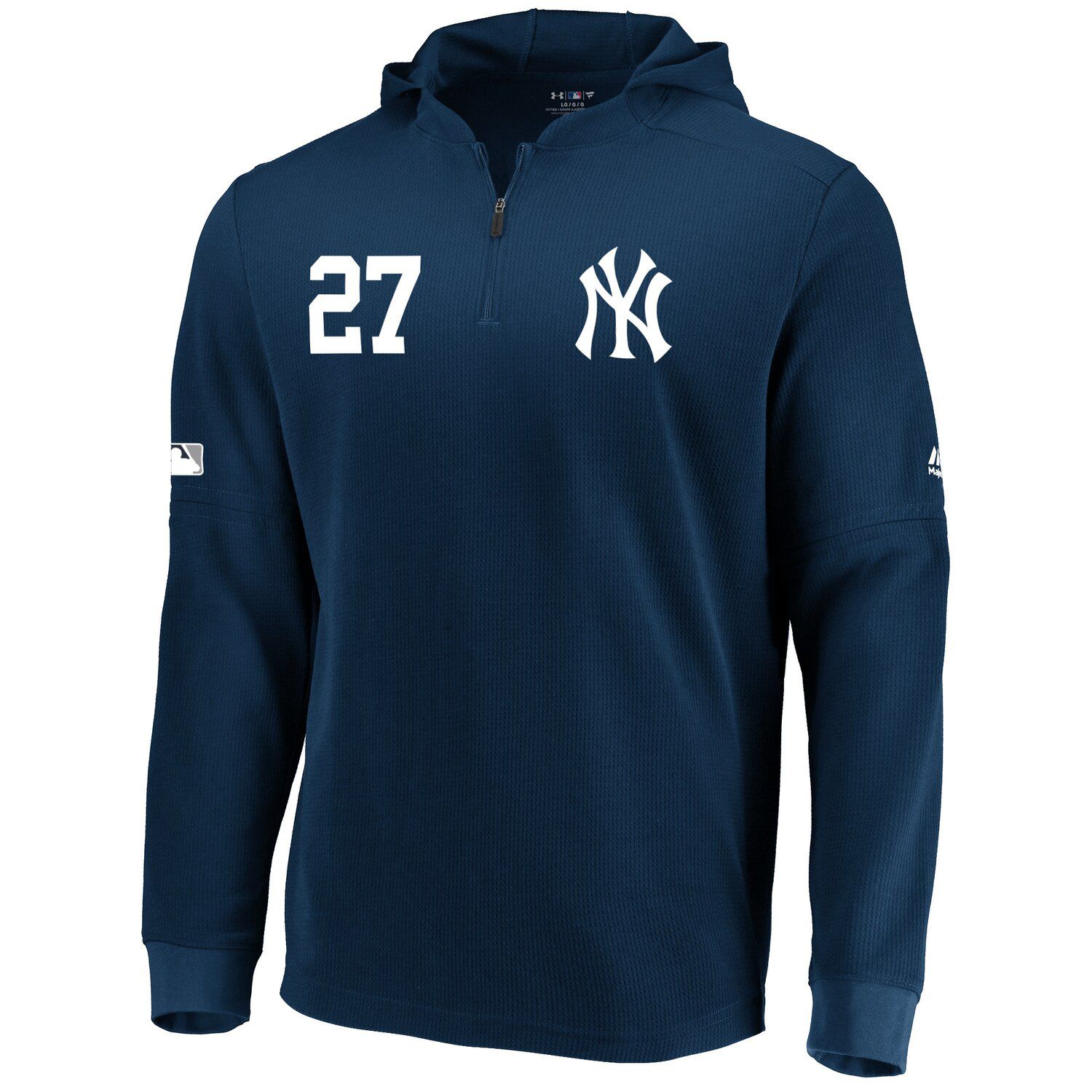 majestic men's new york yankees authentic collection raglan pullover short sleeve hoodie