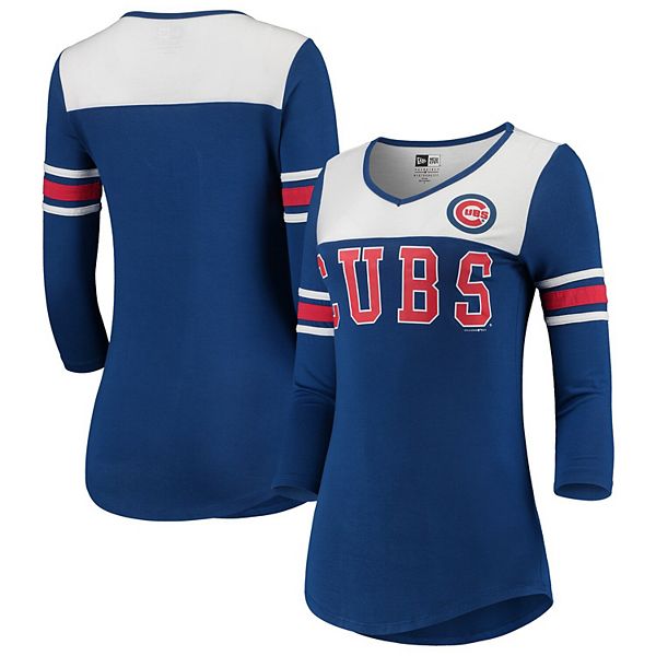 Women's New Era Royal Chicago Cubs Pinstripe Raglan 3/4-Sleeve V