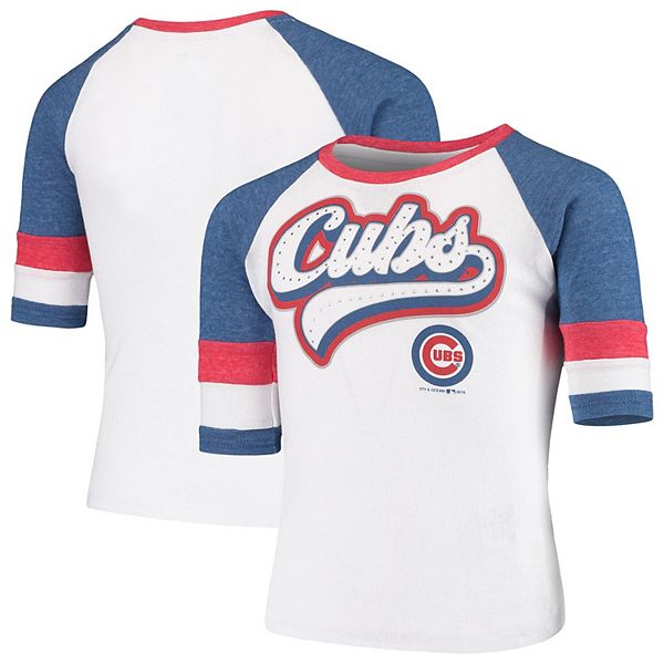 Girls Youth New Era White/Heathered Royal Chicago Cubs Tri-blend Raglan  Half-Sleeve Jersey T-Shirt