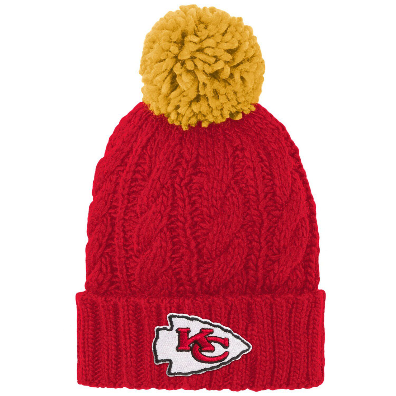 Men's Kansas City Chiefs New Era Cream/Red 2022 Sideline Sport Cuffed Pom  Knit Hat