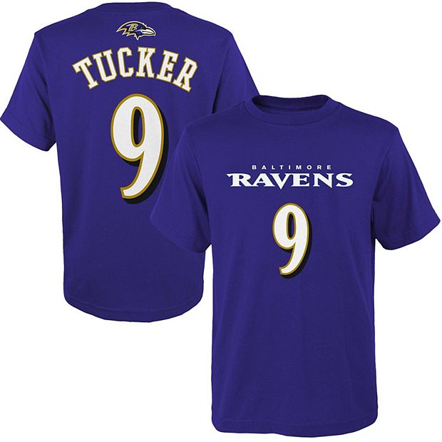 Youth Justin Tucker Purple Baltimore Ravens Mainliner Player Name & Number T -Shirt