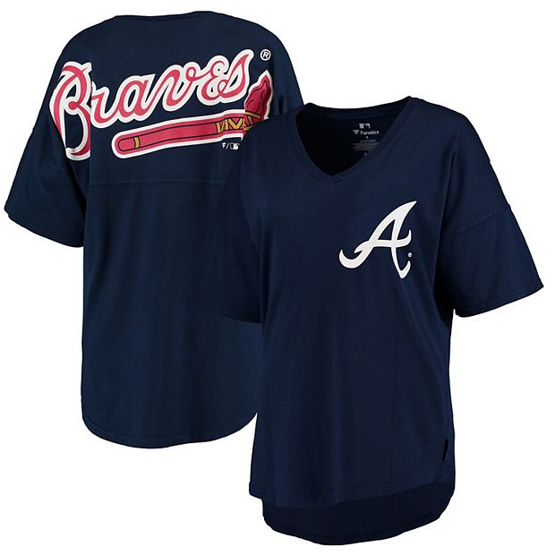 Women's Navy Atlanta Braves Oversized Spirit Jersey V-Neck T-Shirt