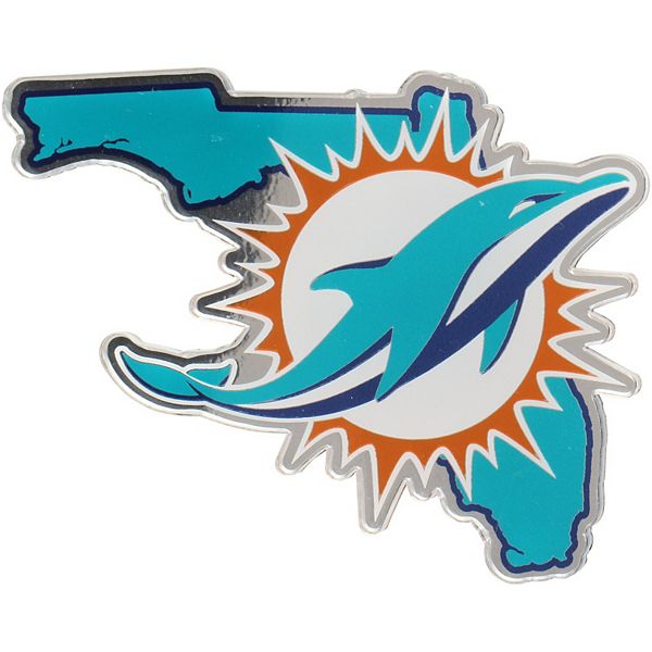 Miami Dolphins State Shape Acrylic Metallic Auto Emblem