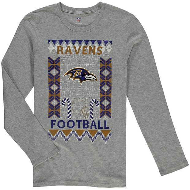 Youth Heathered Gray Baltimore Ravens Long Sleeve T-Shirt & Pants Sleep Set